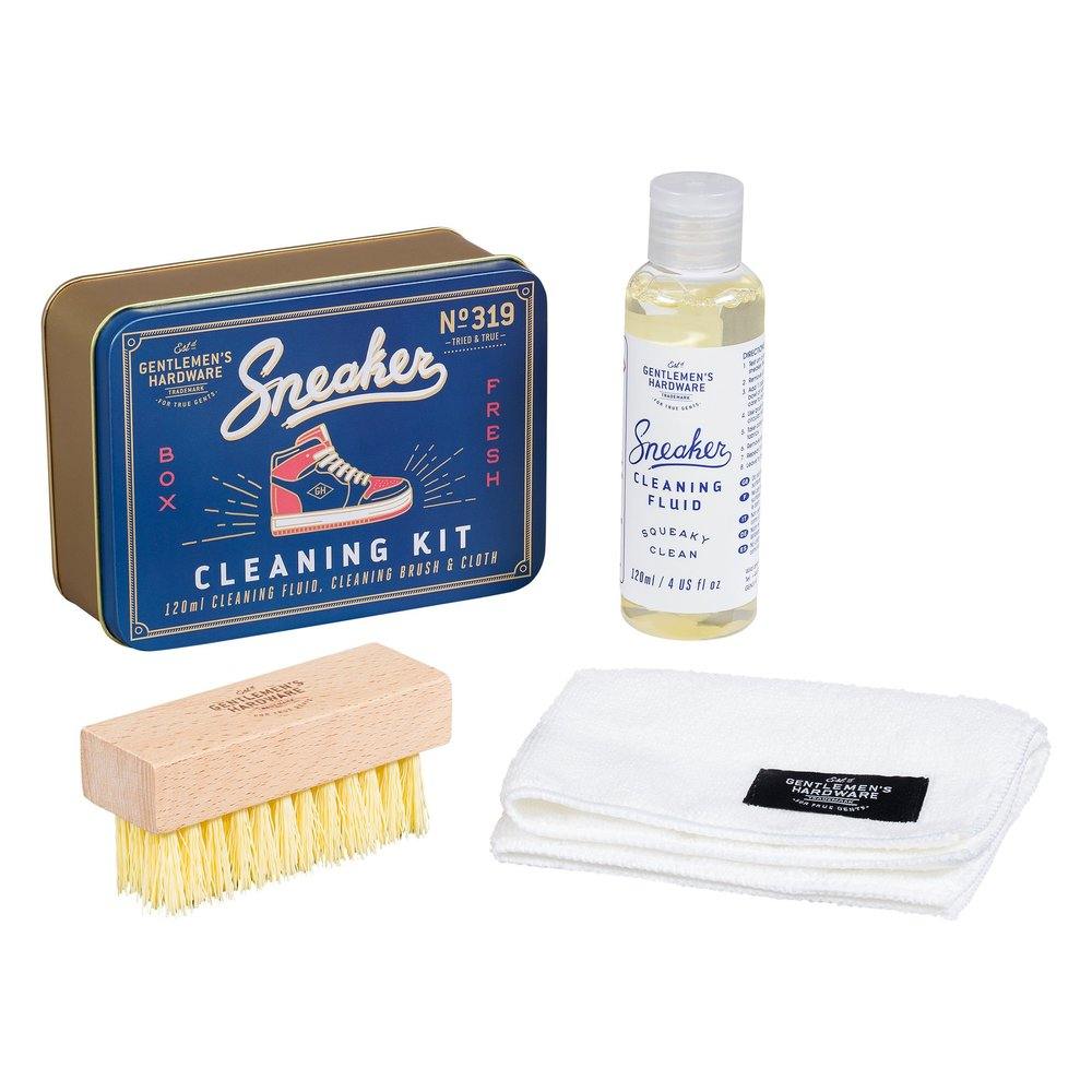 the open sneaker cleaning kit on a white background