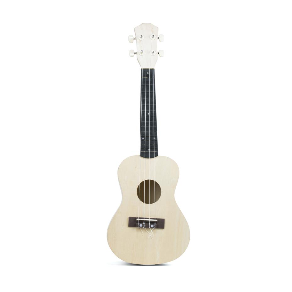 fully assembled make your own ukulele on a white background