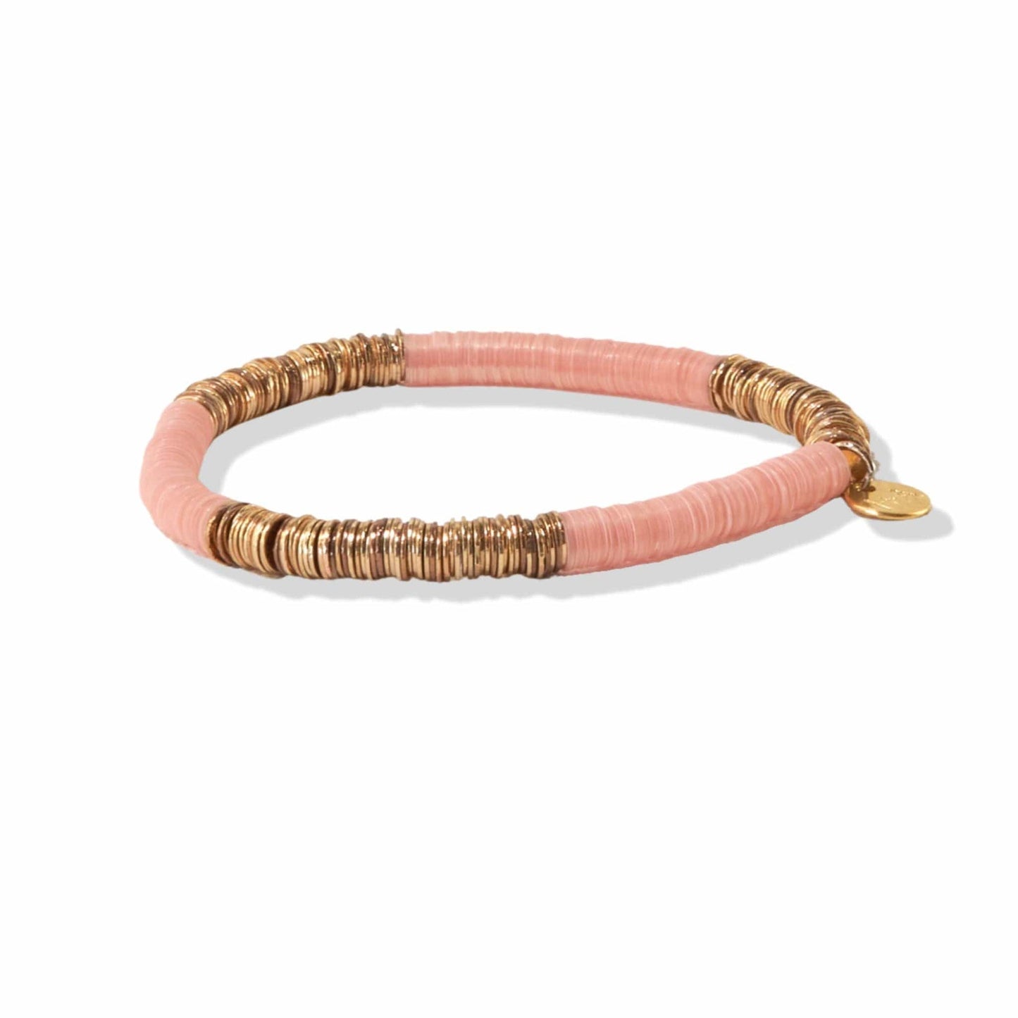 blush and gold sequin stretch bracelet on a white background