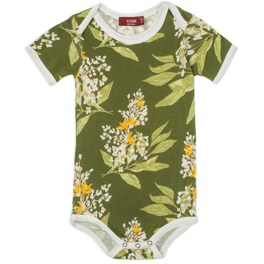 green floral bamboo one piece on a white background