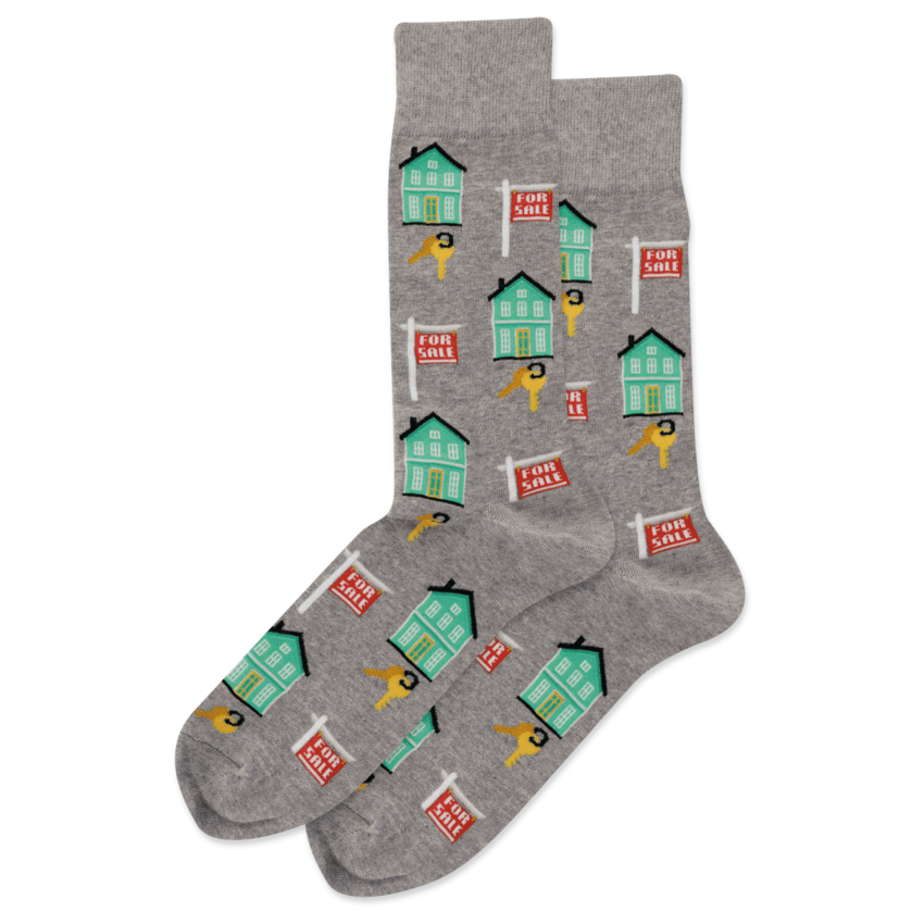 gray heather realtor socks displayed flat on a white background