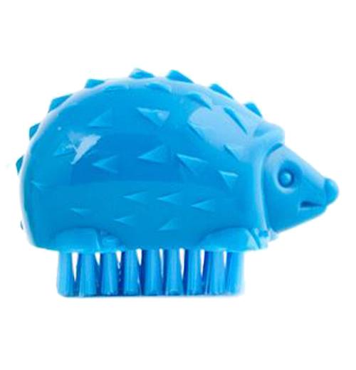 blue hedgehog nail brush on a white background
