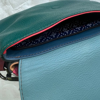 interior of one side of bag with zipper closure.