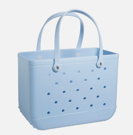 blue bogg bag on a white background