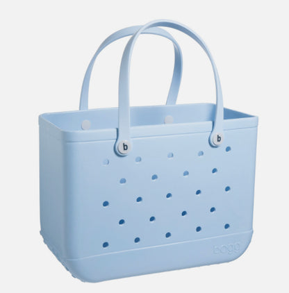 blue bogg bag on a white background