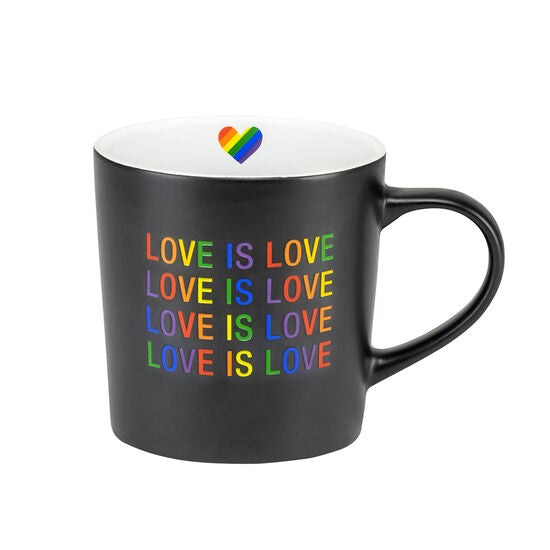 mug with quote "love is love" on a white background