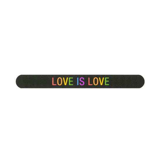 nail file with quote "love is love" on a white background
