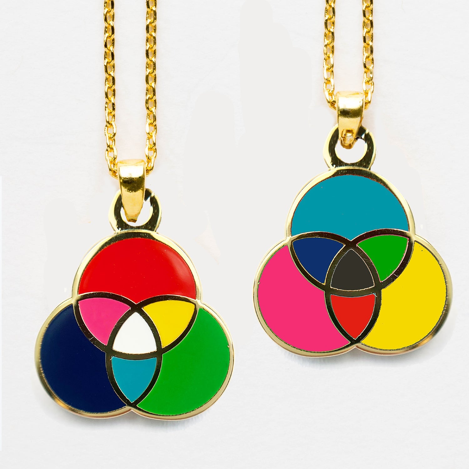 color chart pendant necklace on white background.