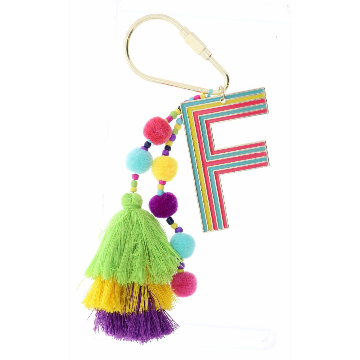 "f" tagged for me keychain on a white background
