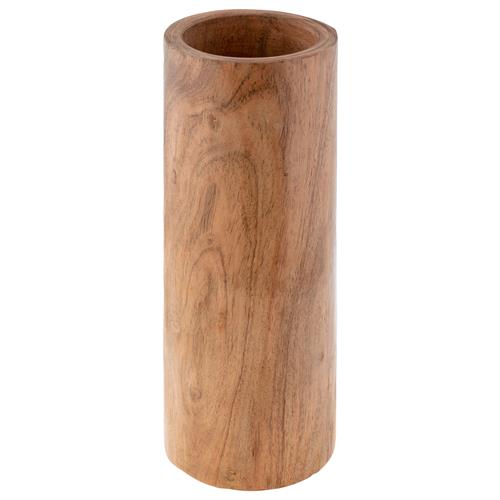 cylindrical wooden vase on white background.