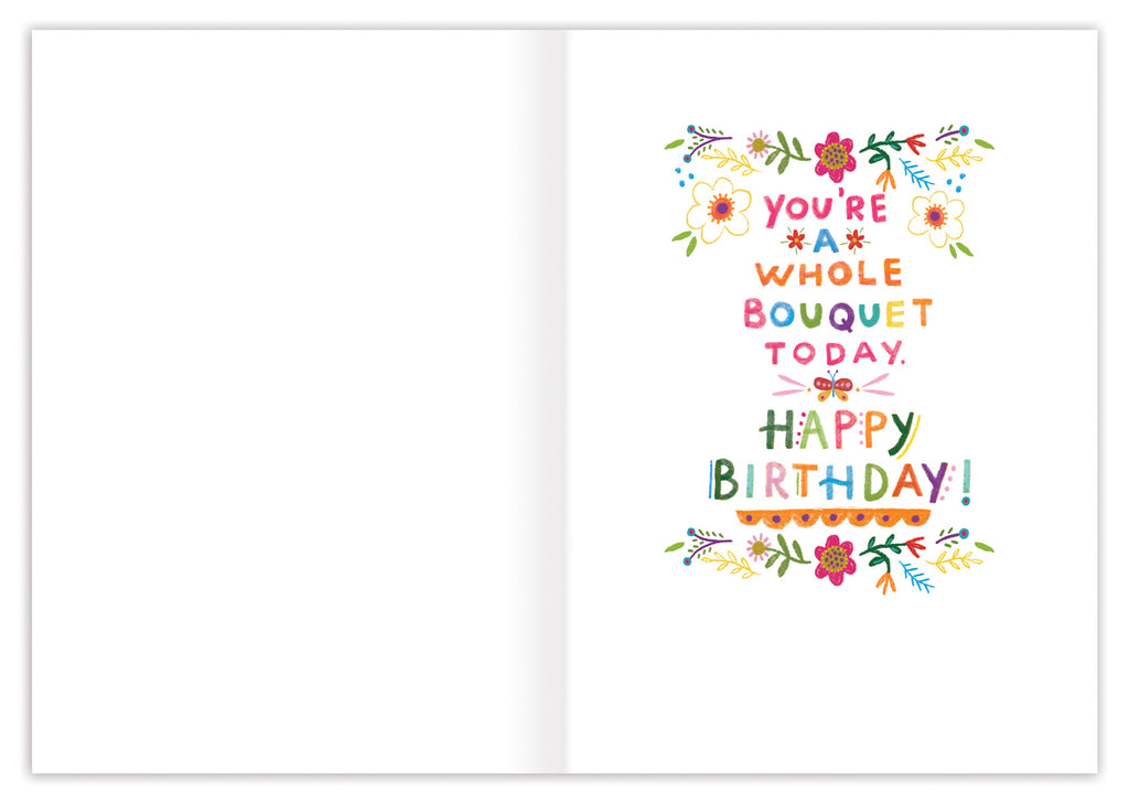 inside of card is white with brightly colored text listed in the description