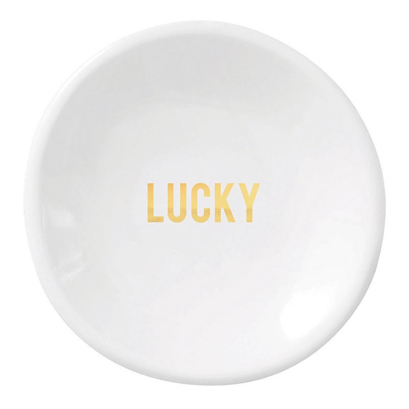 lucky white ceramic dish on a white background