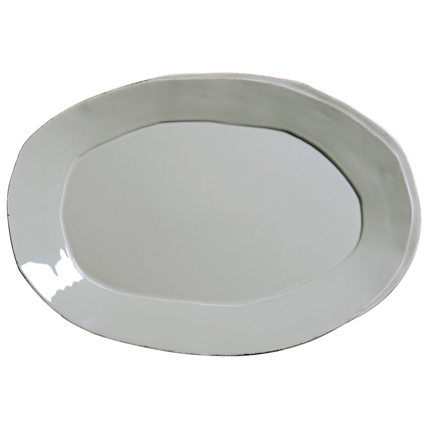 grey oval platter on white background.