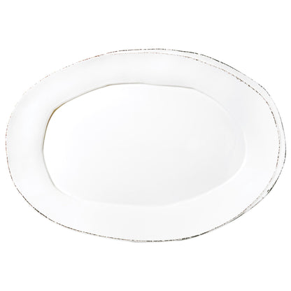 white oval platter on white background.