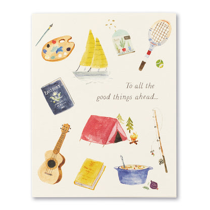 front of card is drawing activities related to retirement and front text