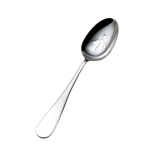 large pierced spoon on a white background