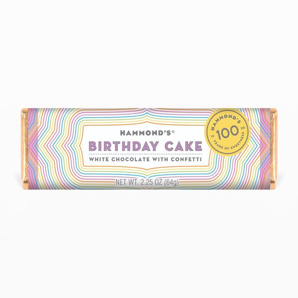 the birthday cake white chocolate candy bar on a white background