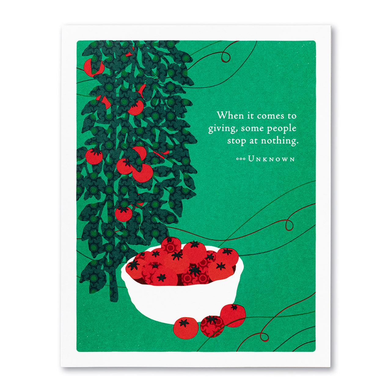 front is tomatoes in a bowl and on a vine with text