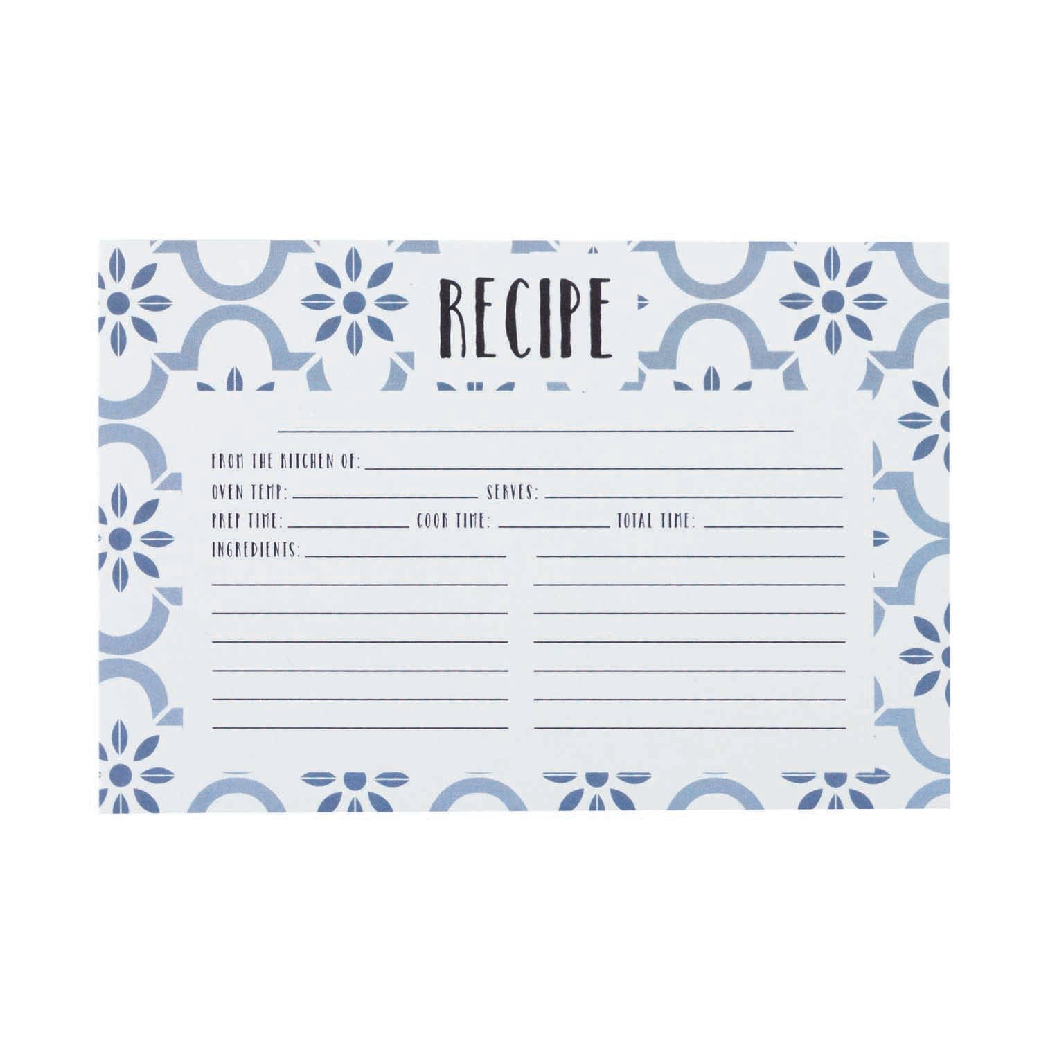 true blue recipe cards on a white background