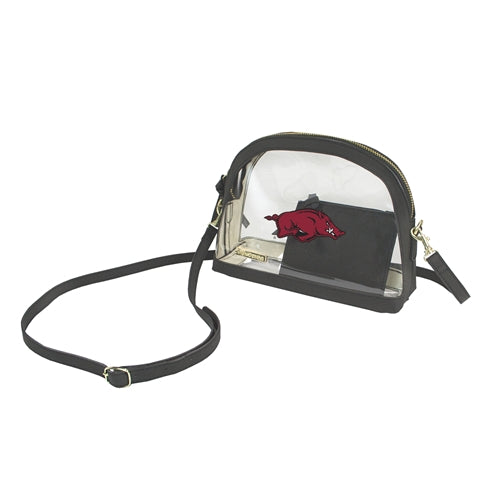 clear bag with black trim and razorback logo