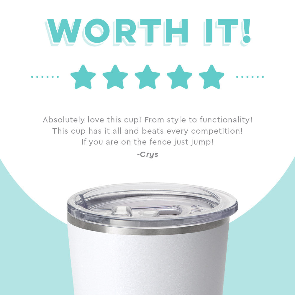 5 star review of travel tumbler stating that it's "Worth it!"
