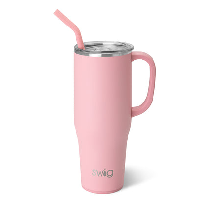 blush mega mug with lid and blush straw displayed on a white background