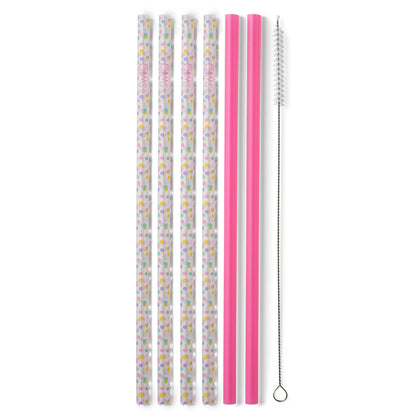 Slant Collections Reusable Straws BPA-Free Acrylic Washable Tall Straw Set,  6-Count (11-Inches Tall), Pink Glitter & Gold