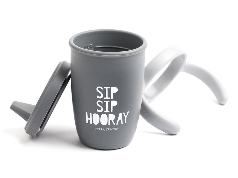 happy sippy cup pieces with quote "sip sip hooray" on a white background
