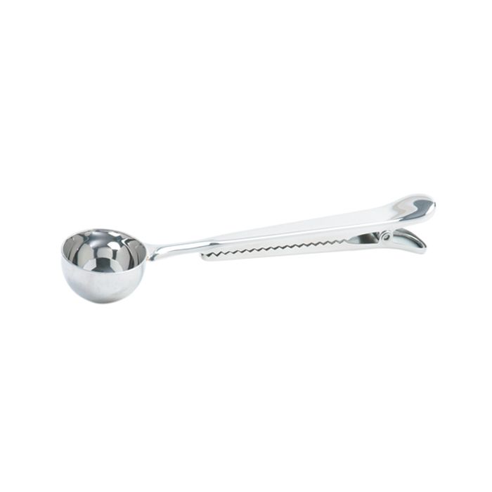 stainless steel scoop with clip handle.