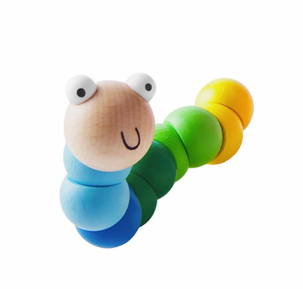 blue wiggle worm toy on a white background
