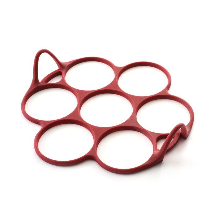 red silicone pancake ring with seven rings.