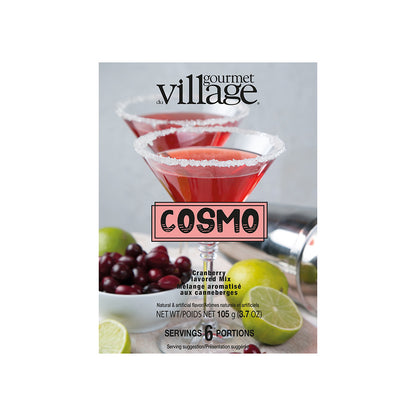cosmo package with two cosmo drinks pictured on the front displayed on a white a background