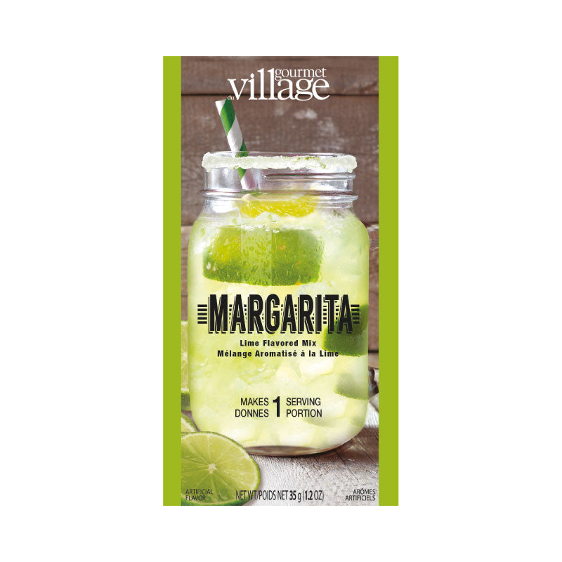 the lime margarita drink mix package on a white background