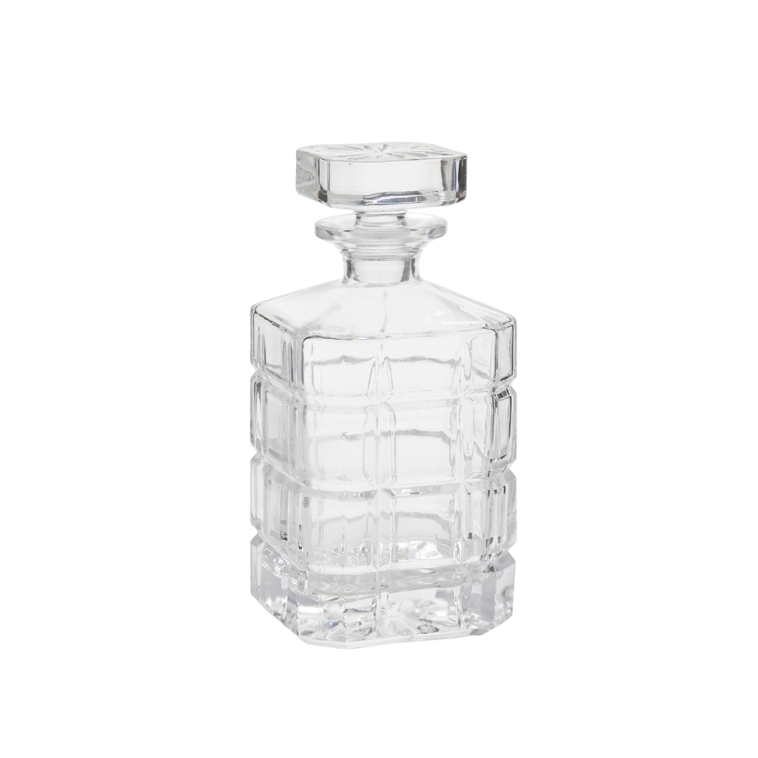 glass decanter with hatch pattern on white background.