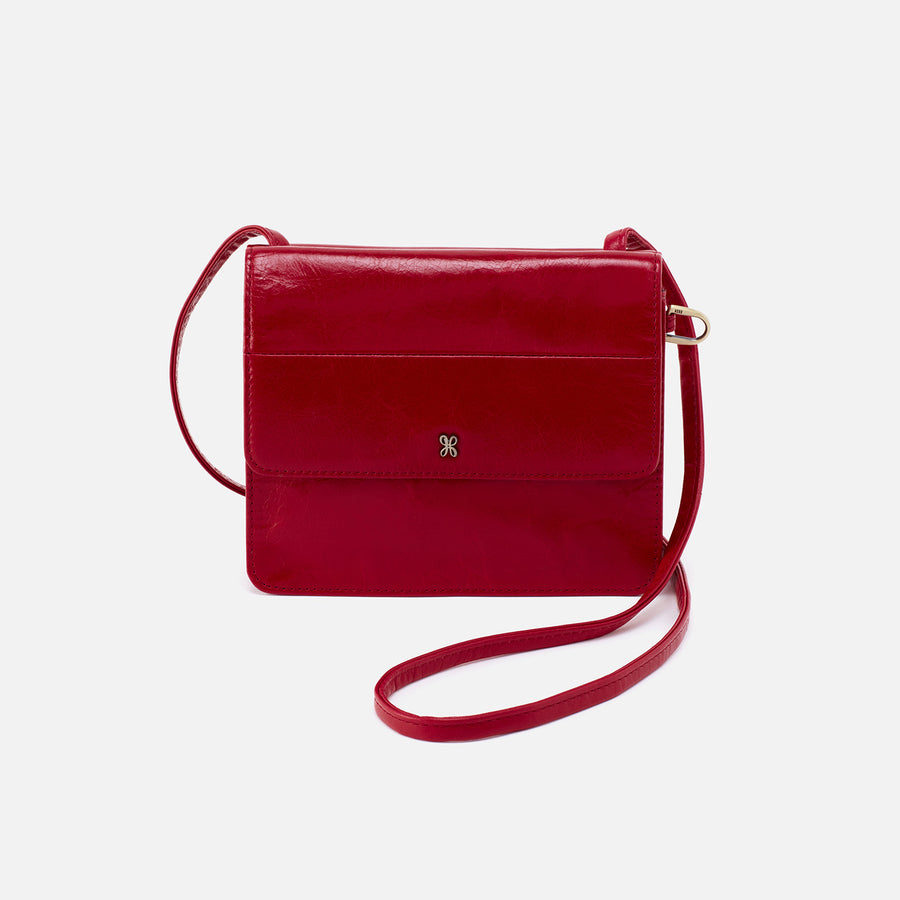 front view of crimson jill crossbody on white background.