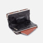 black lauren clutch wallet with both pockets open on a white background 