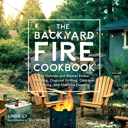 cover of book has a picture of outside sitting area with wood chairs and fire pit, title, and author's name