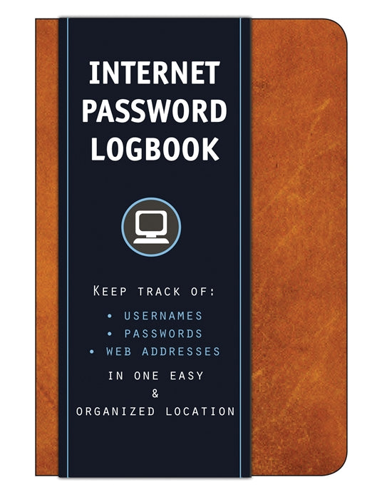 front cover of internet password logbook is cognac leatherette 