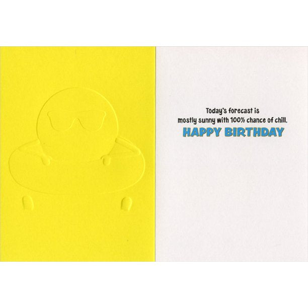 inside of card is yellow and white with inside text in black and blue