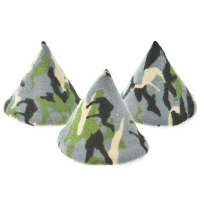 three camo patterned pee-pee teepees on a white background