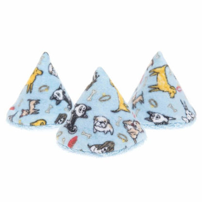 three dog patterned pee-pee teepees on a white background