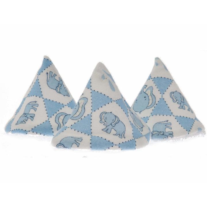 three elephant patterned pee-pee teepees on a white background