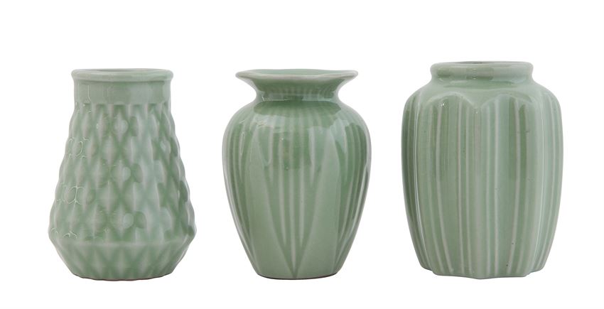 3 styles of jade crackle vases on a white background.