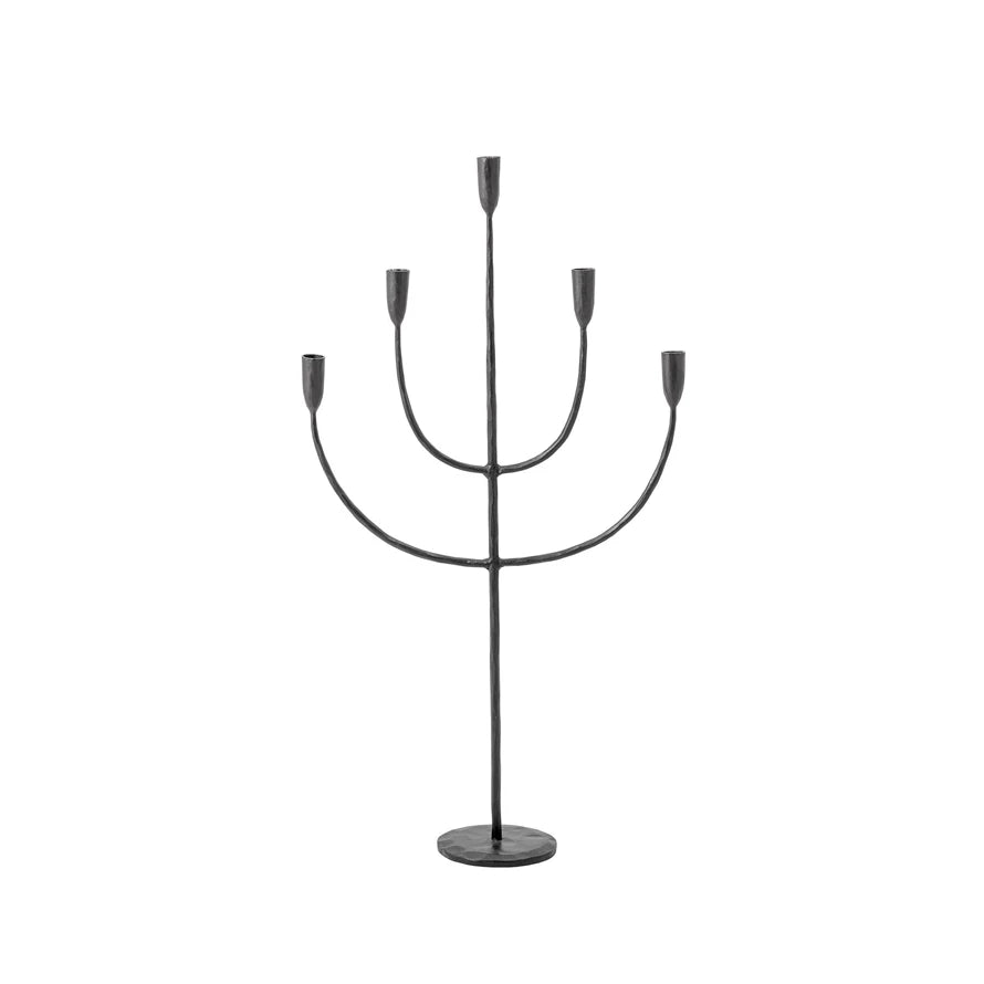 five candle candelabra on a white background