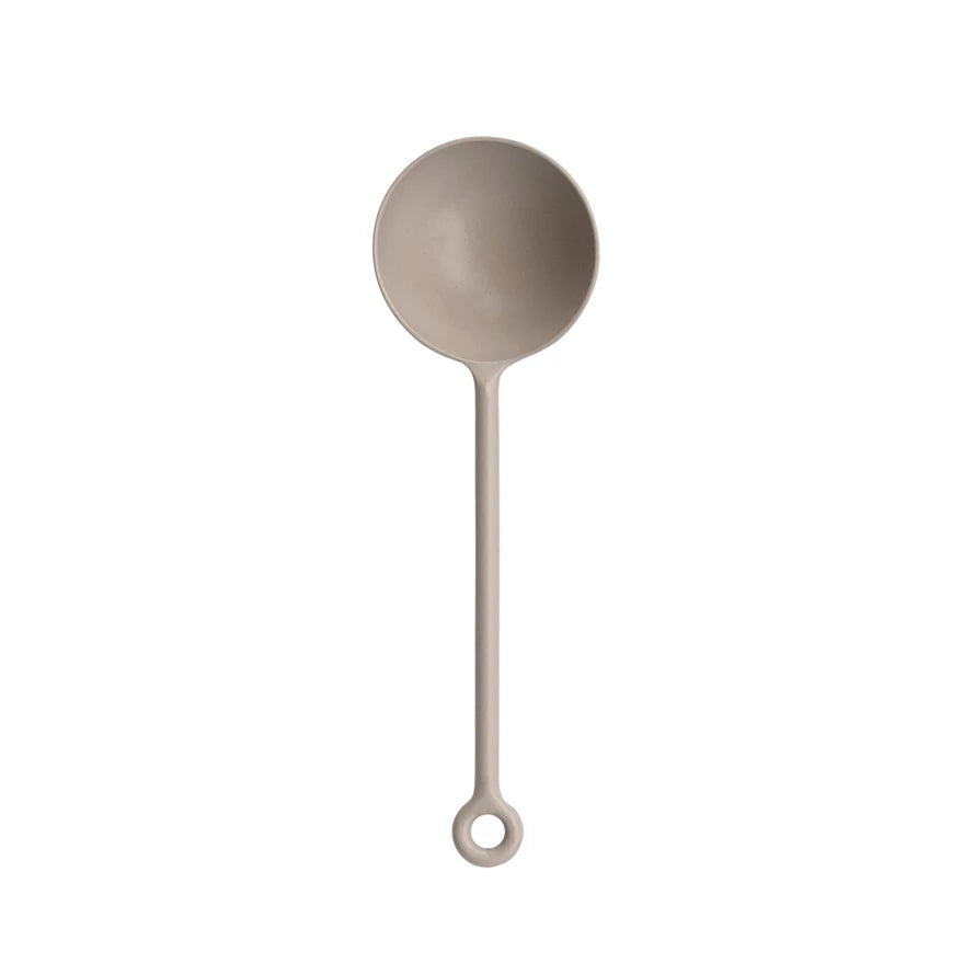 stainless steel round scoop on a white background