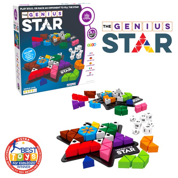 genius star game with box and game pieces.