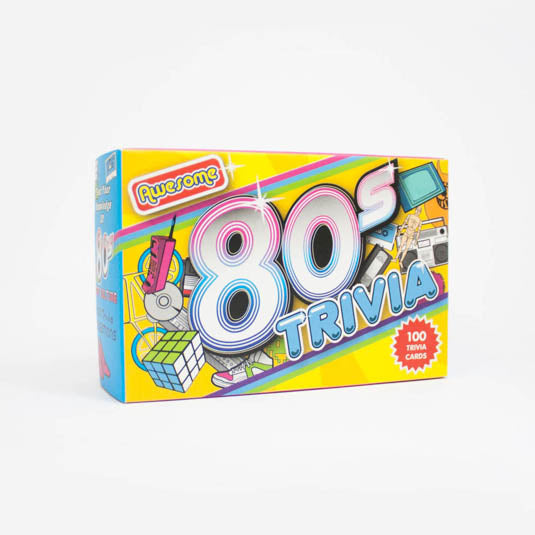 the awesome 80s trivia package on a white background