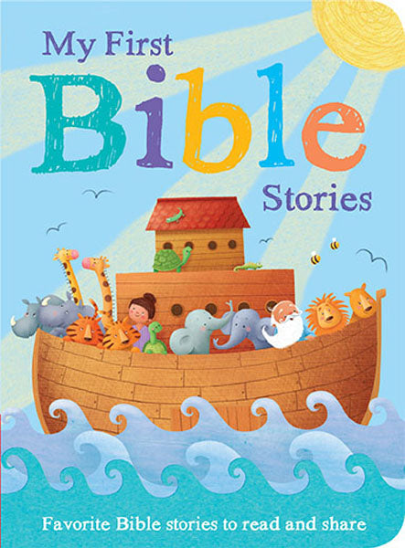 front cover of bible has illustration of noah's ark with animals and sun in the sky, and title