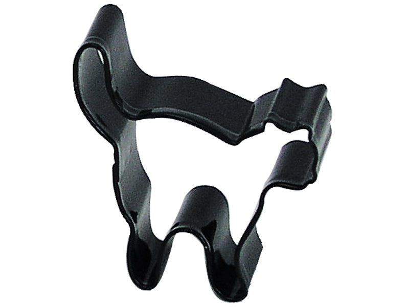 witch's cat shaped black metal cookie cutter.
