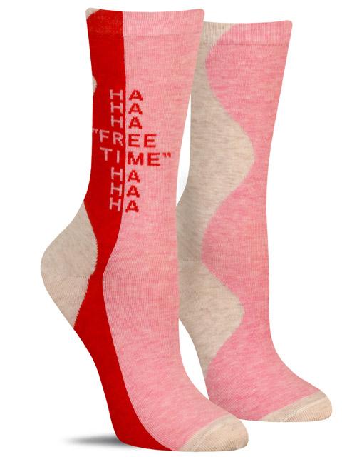 side view of free time crew socks on a white background